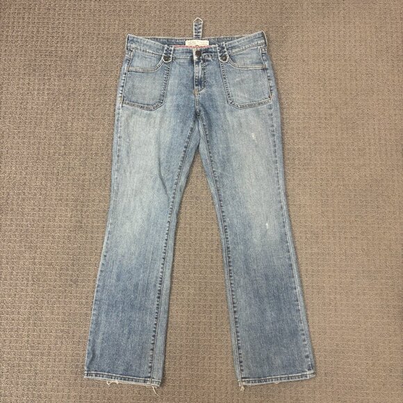 Vintage Old Navy Jeans 10 Low Rise 32X32 Crosshatch Flap Pocket Distressed Y2K - Picture 2 of 11